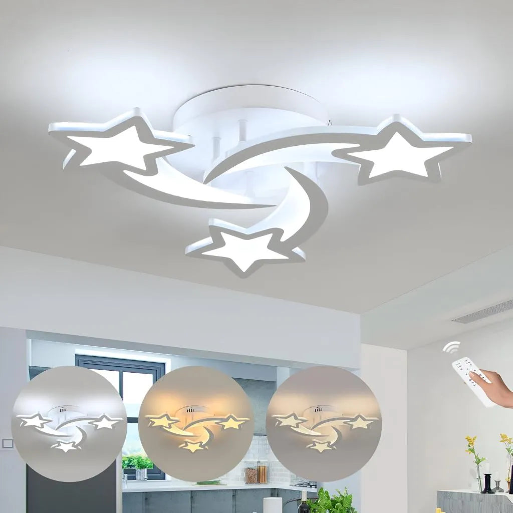 Lustra LED cu telecomanda IPOMOEA 48W, 3 Stele, lumina Rece/Calda/Neutra, Dimabila, Alb