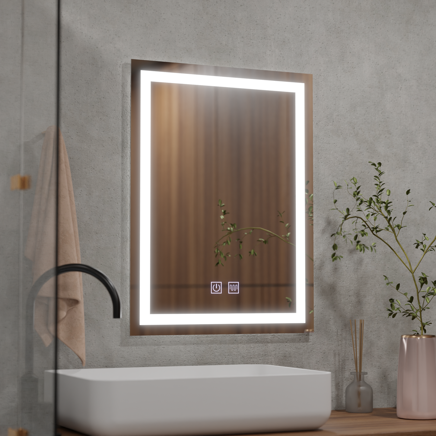 Oglinda LED Rectangulara, 80x60cm, Edge LUMINOUS Touch, Sistem Dezaburire, Dimabila