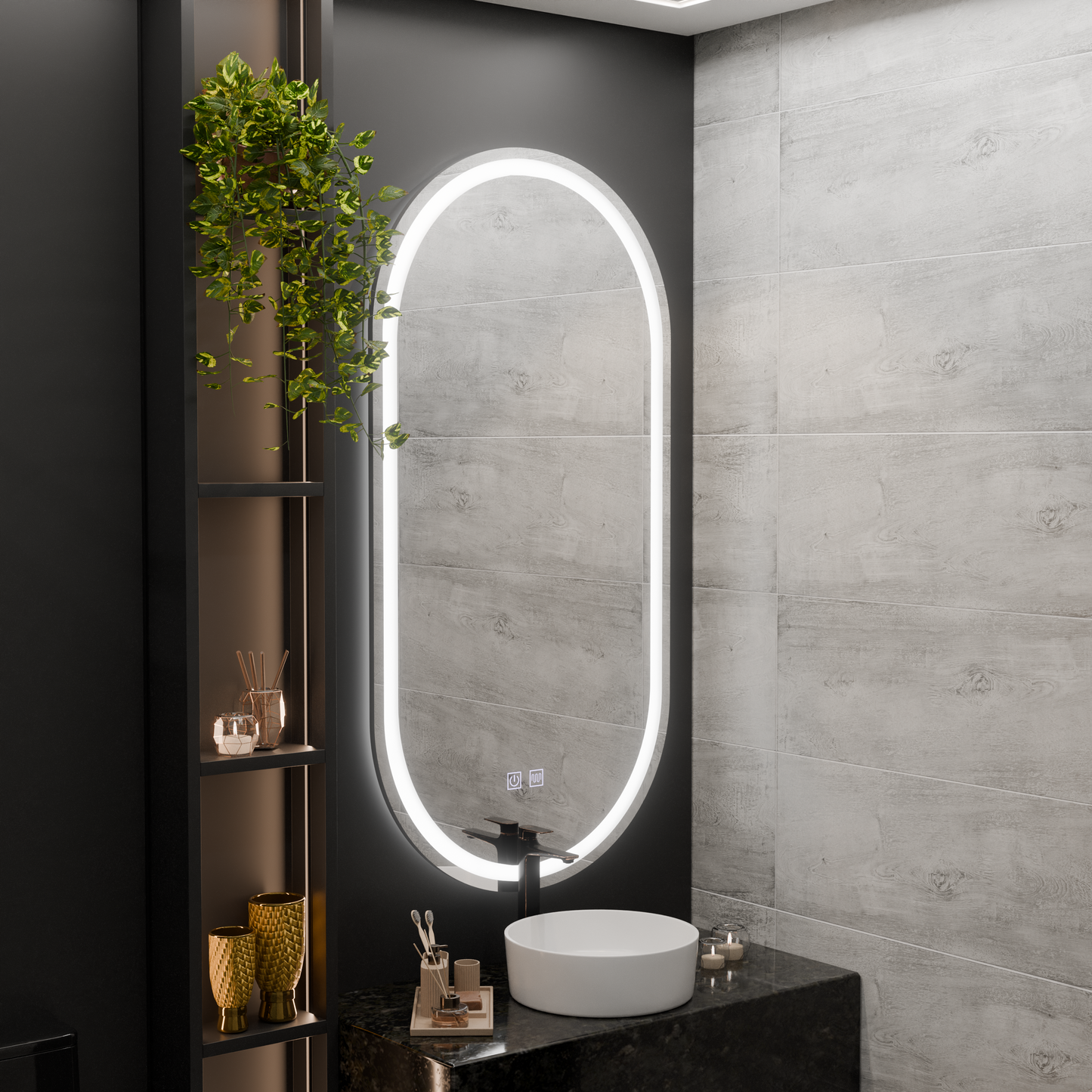 Oglinda LED Ovala, 50x100cm, Velara Touch, Sistem Dezaburire, Dimabila