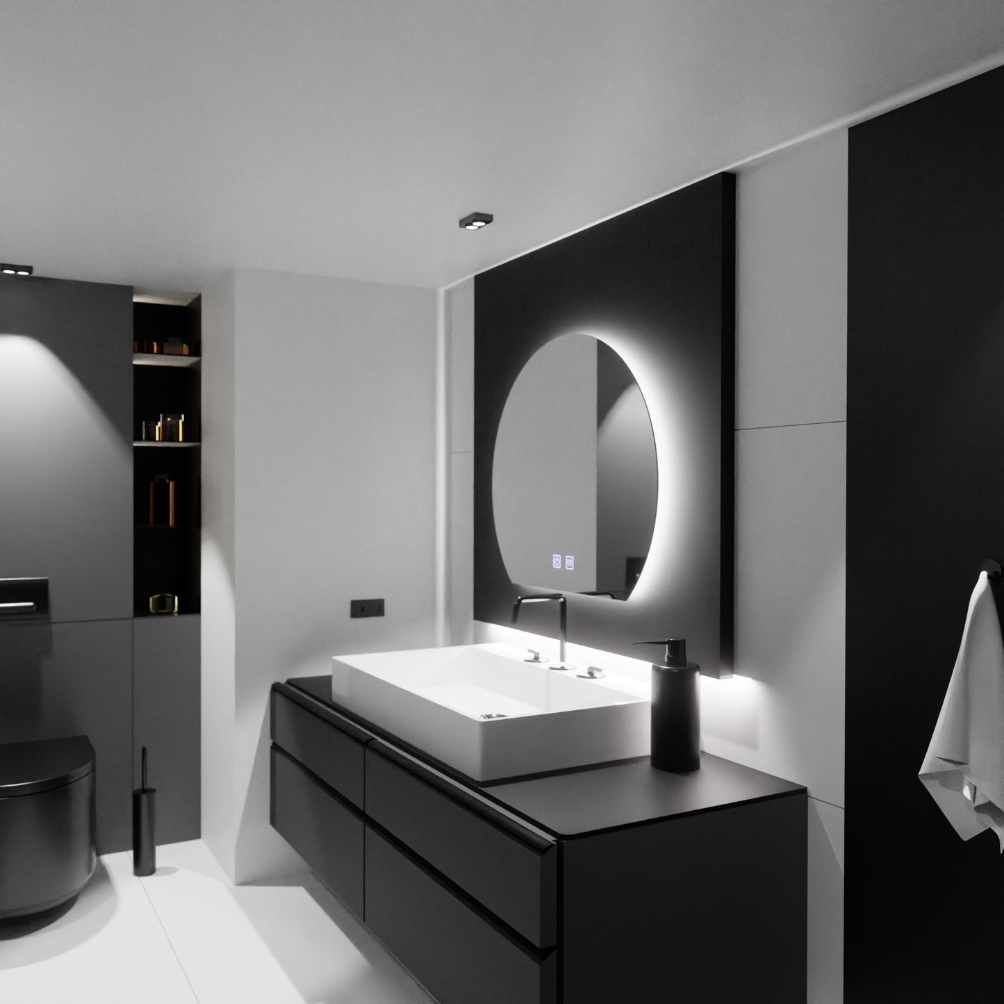 Oglinda LED Semiluna, 60x54, Soluna Touch, Sistem Dezaburire, Dimabila