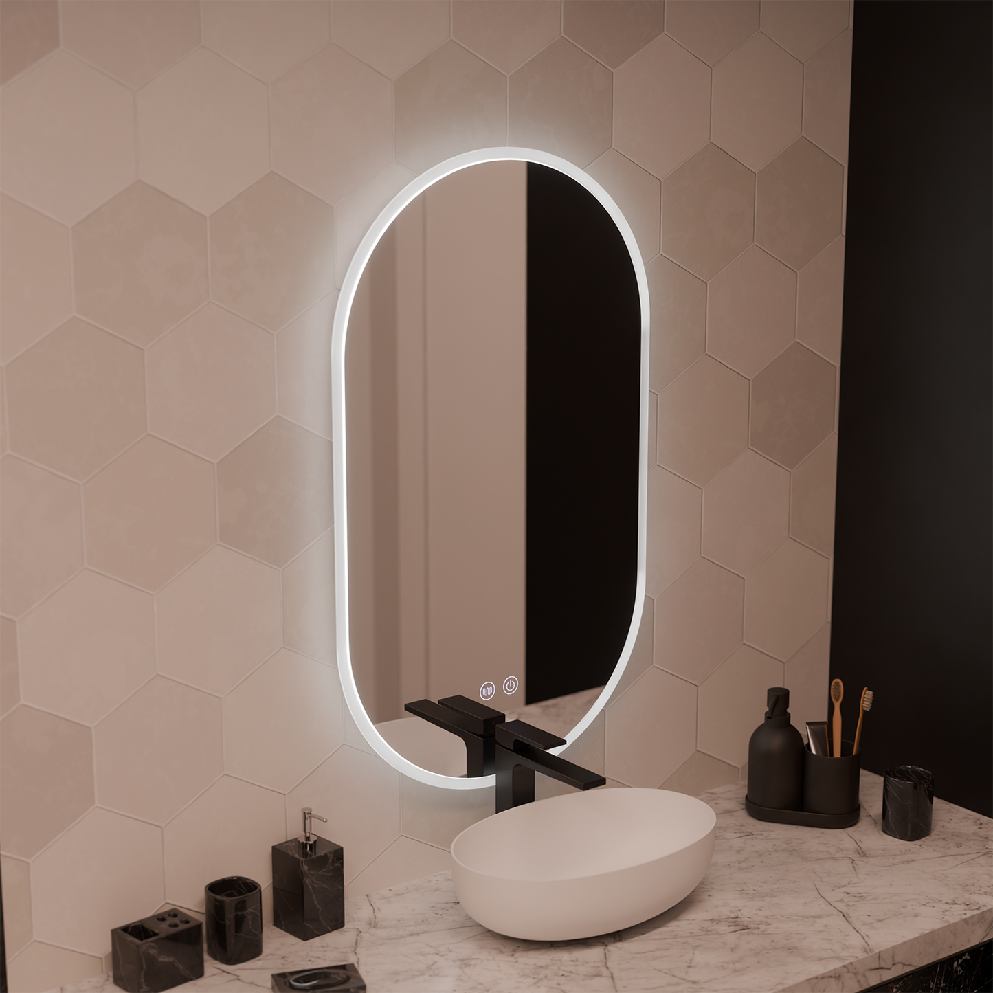 Oglinda LED Ovala 50x80cm, Llexort Touch, Sistem Dezaburire, Dimabila