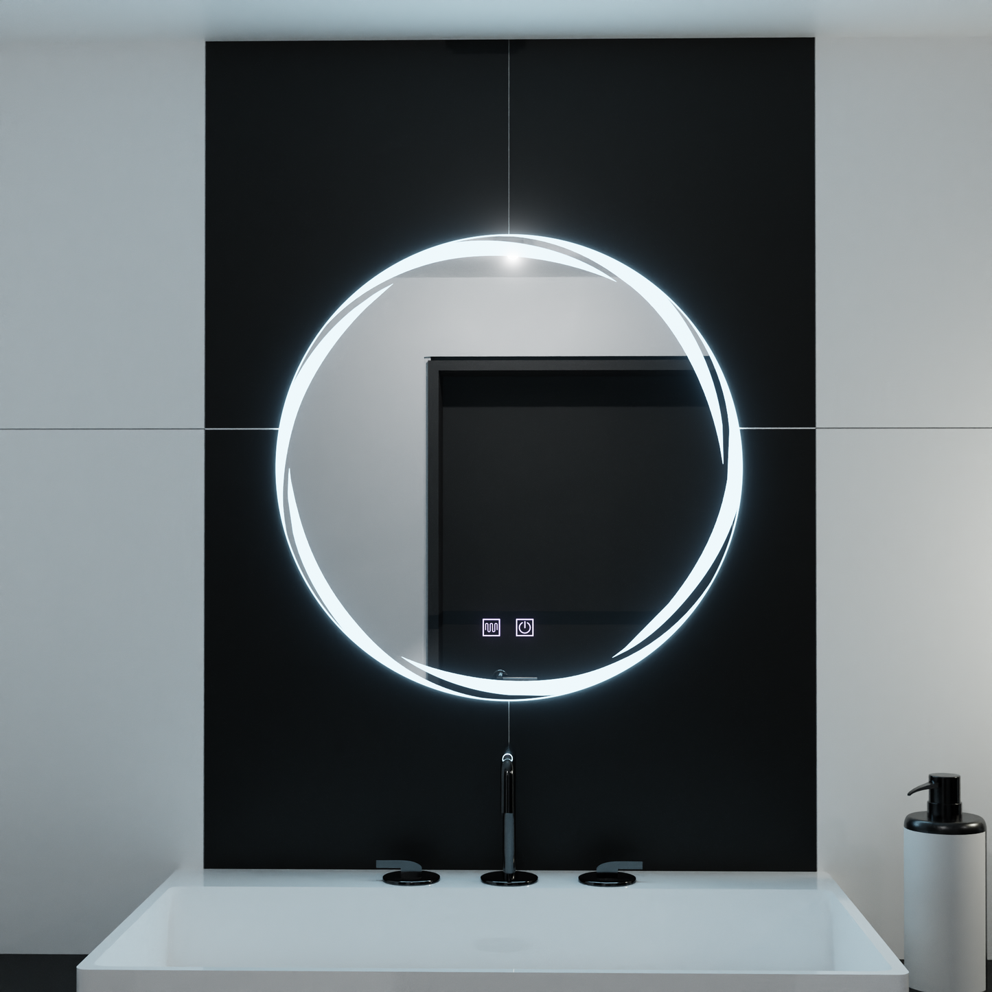 Oglinda LED Rotunda, 70cm, Spirallus Touch, Sistem Dezaburire, Dimabila