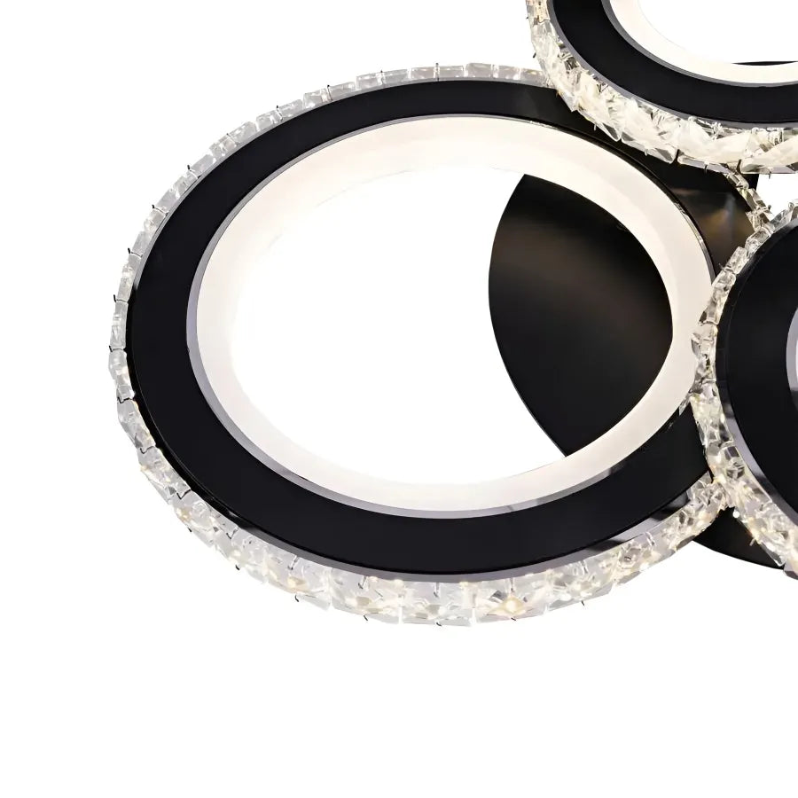 Lustra LED cu telecomanda si cristal NOVA ROTONDA RGB 68W, 4 Cercuri, lumina Rece/Calda/Neutra, Dimabila, Negru