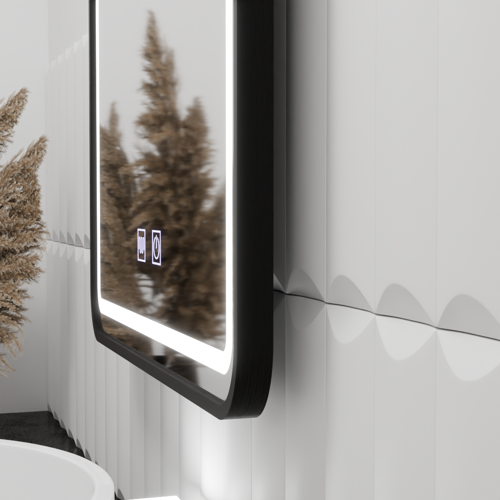 Oglinda LED Rectangulara 100x65cm – Edge LUMINOUS Touch Sistem Dezaburire, Rama Neagra