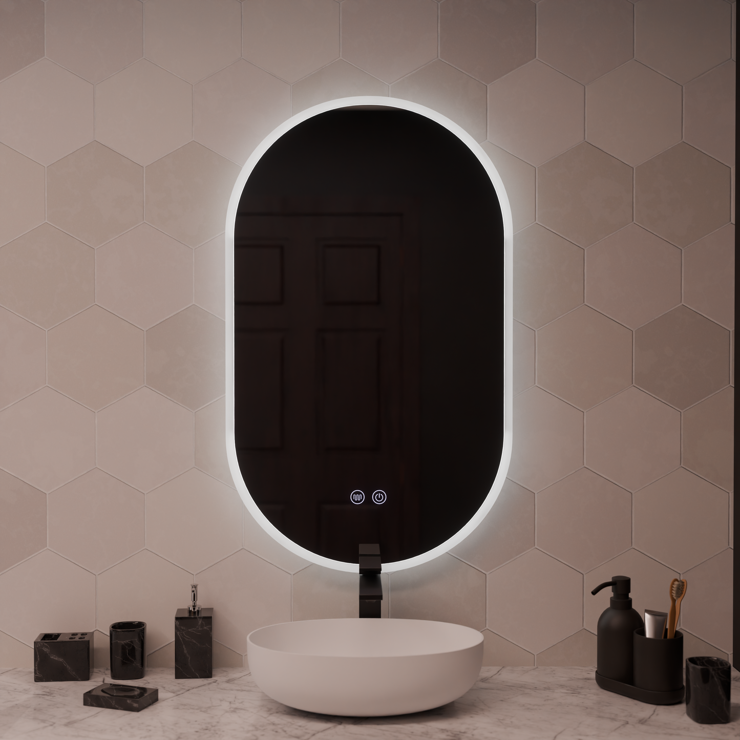 Oglinda LED Ovala 50x80cm, Llexort Touch, Sistem Dezaburire, Dimabila