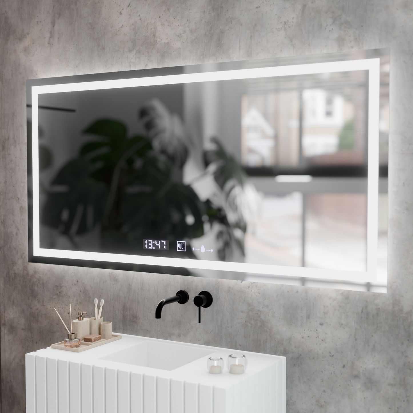 Oglinda LED Rectangulara, 120x60cm, Verite MotionGlow Marcello, Sistem Dezaburire, Ceas & Termometru, Dimabila