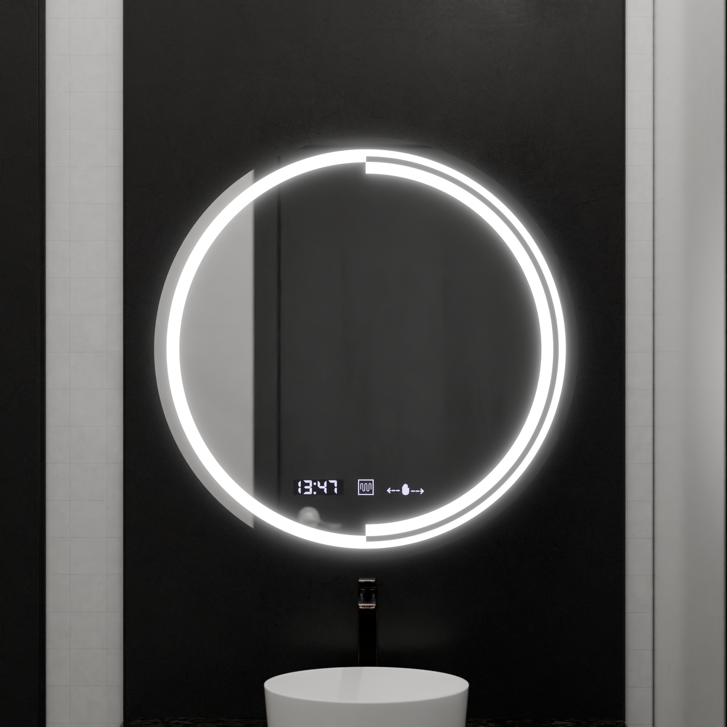 Oglinda LED Rotunda, 60cm, Senzor MotionGlow Consuel Marcello, Sistem Dezaburire, Ceas & Termometru, Dimabila
