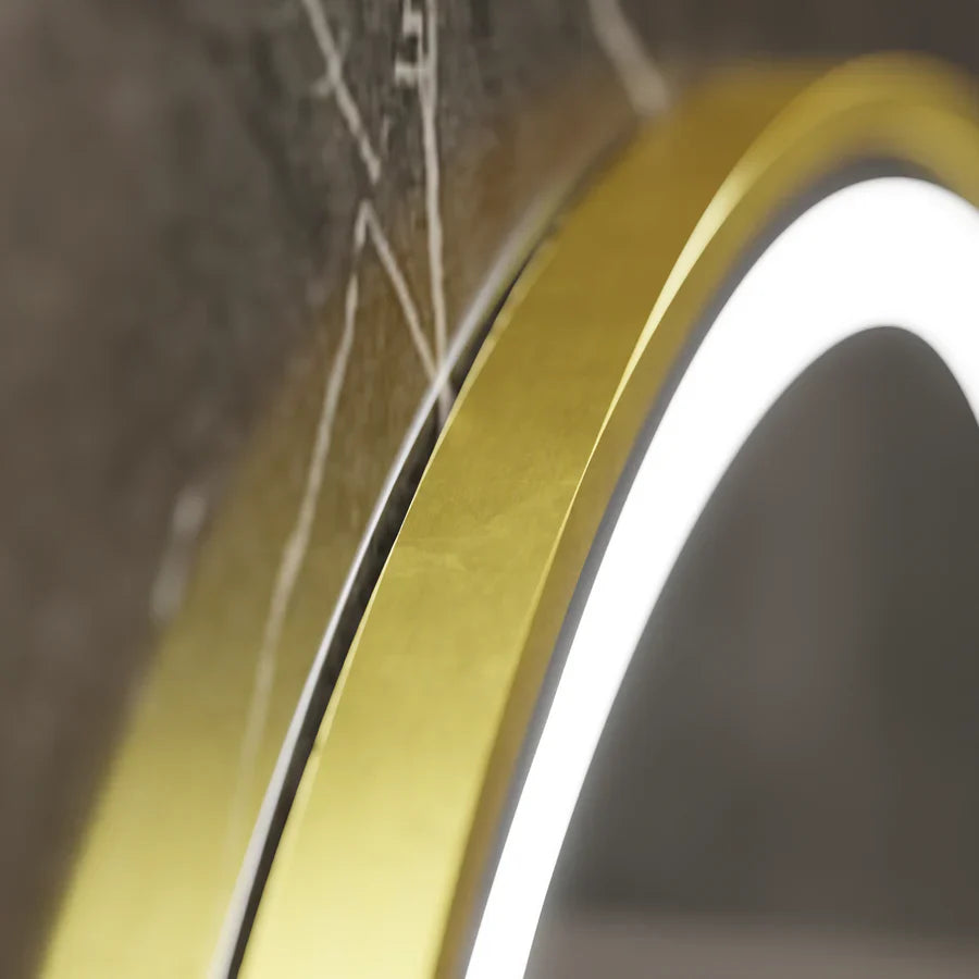 Oglinda LED Rotunda, 60cm, Celeste Royale Gold Eleve MotionGlow Marcello, Sistem Dezaburire, Ceas & Termometru, Dimabila, Curea Detasabila Oglinzi Marcello Default Title Alessandro Design