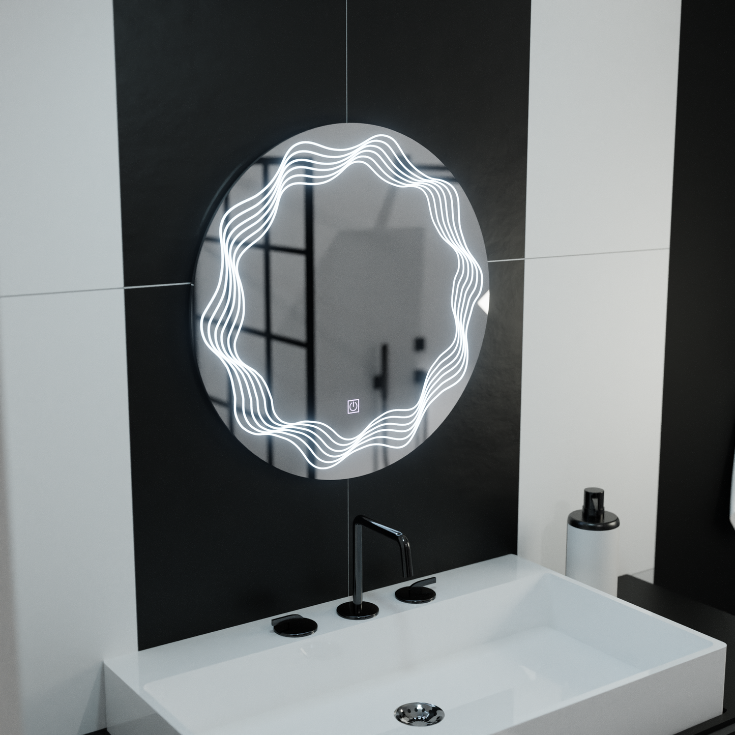 Oglinda LED Rotunda 60cm, Flusso Touch, Sistem Dezaburire, Dimabila