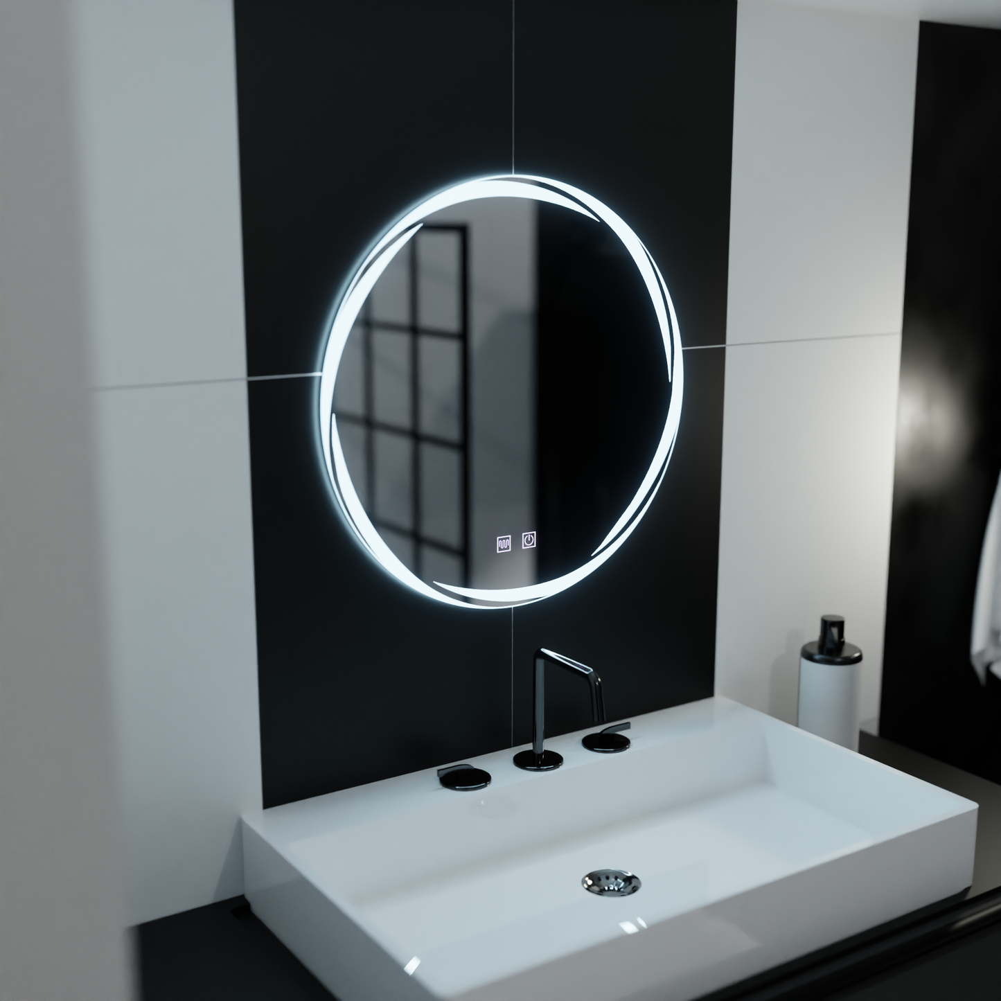 Oglinda LED Rotunda, 70cm, Spirallus Touch, Sistem Dezaburire, Dimabila