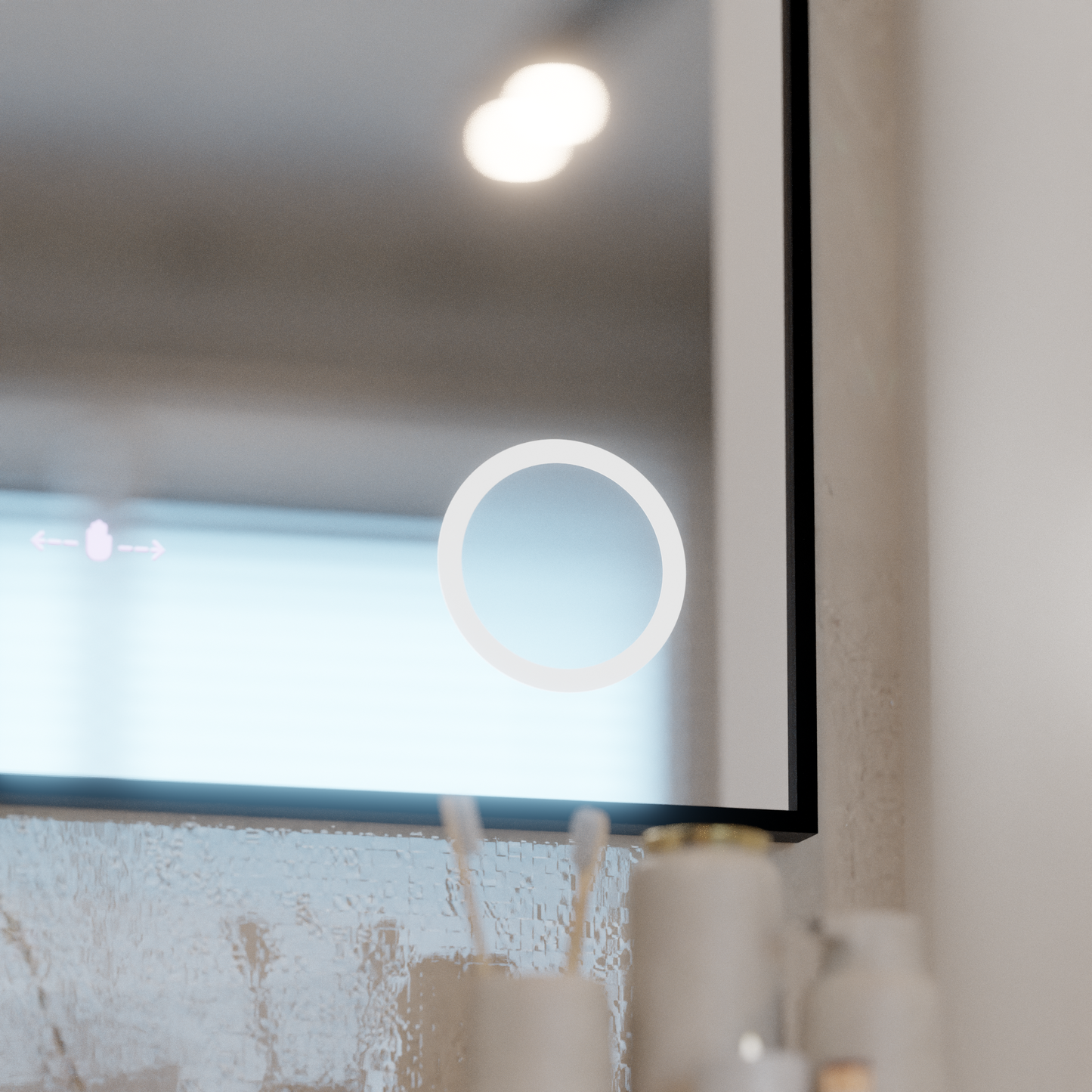 Oglinda LED Senzor MotionGlow Francesca 80x60 cm Lumina Calda/Rece/Neutra Dimabila Sistem Dezaburire Termometru Ceas Colectia Marcello Funghi