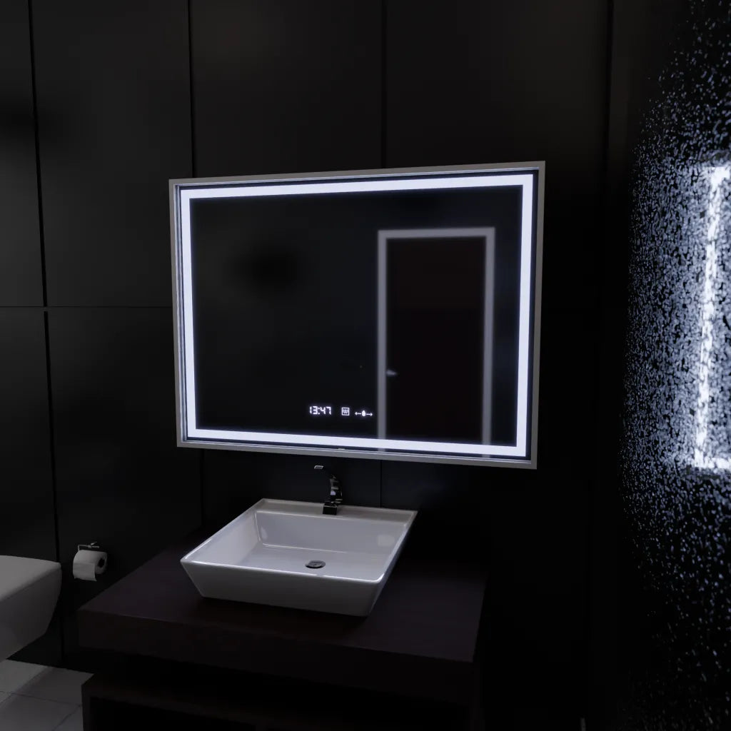 Oglinda LED Rectangulara, 120x80cm, Verite Imperial Silver Motion Glow Marcello, Sistem Dezaburire, Ceas & Termometru, Dimabila