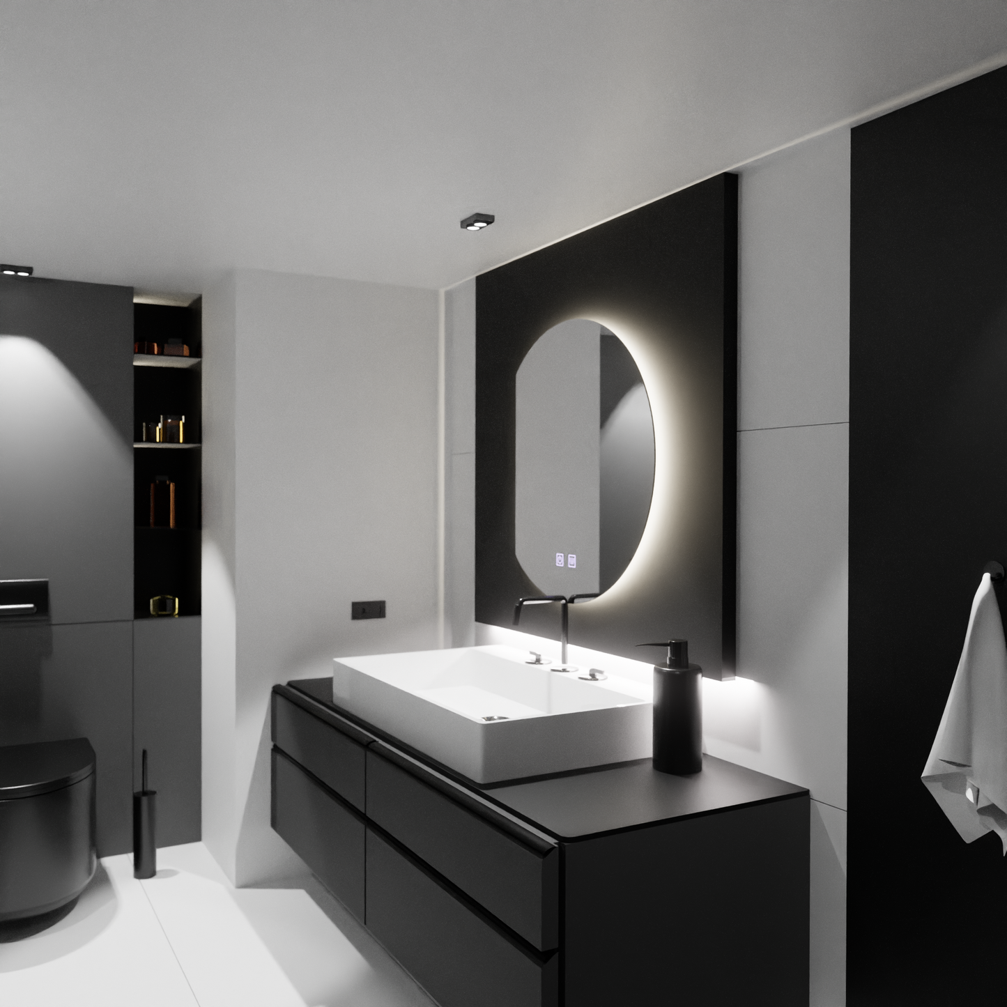 Oglinda LED Semiluna 54x60, Arcana Touch, Sistem Dezaburire, Dimabila