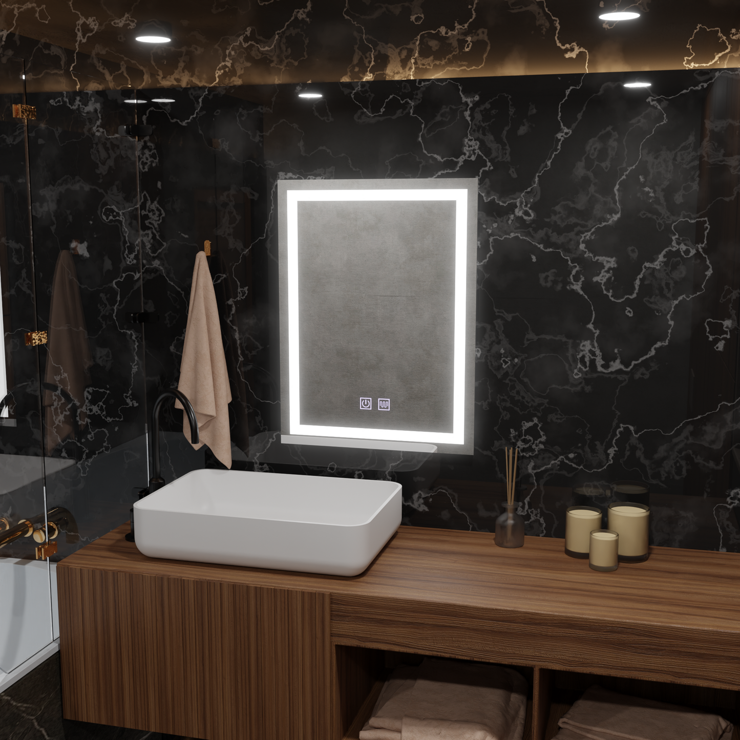 Oglinda LED Rectangulara, 80x60cm, Edge LUMINOUS Touch, Sistem Dezaburire, Dimabila
