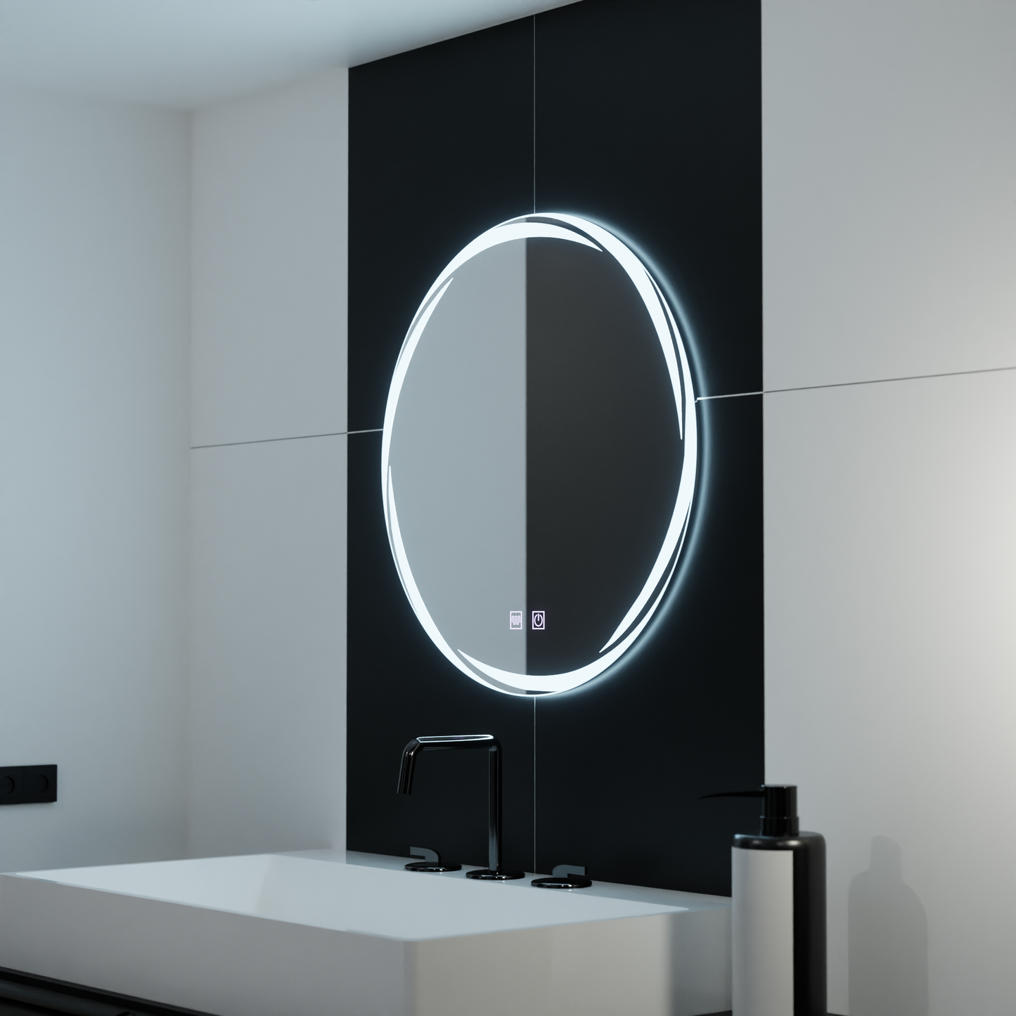 Oglinda LED Rotunda, 70cm, Spirallus Touch, Sistem Dezaburire, Dimabila