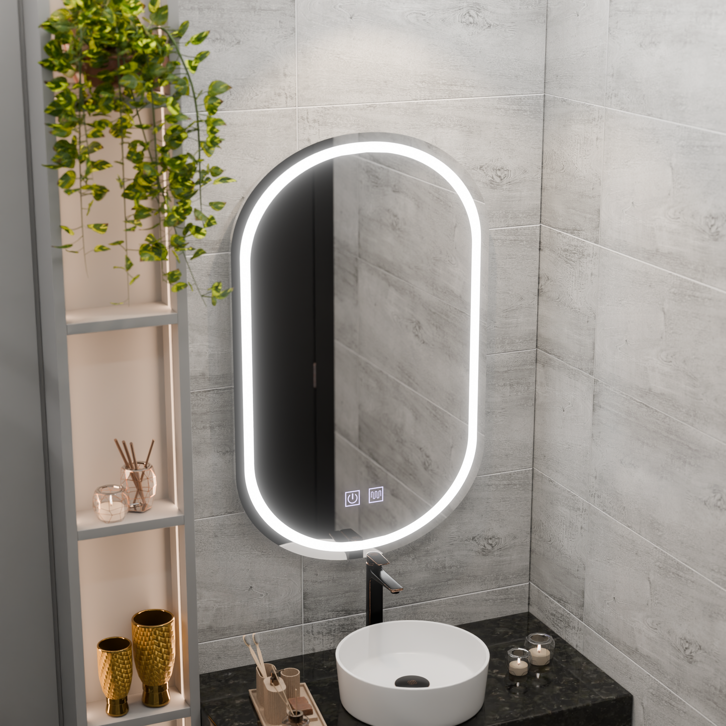 Oglinda LED Ovala 50x80, Velara Touch, Sistem Dezaburire, Dimabila