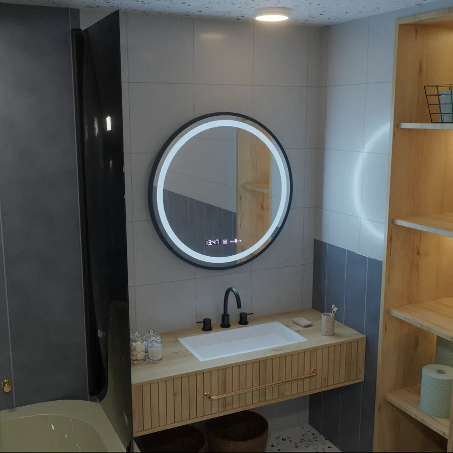 Oglinda LED Rotunda, 60cm, Celeste Majeste Noir Eleve MotionGlow Marcello, Sistem Dezaburire, Ceas & Termometru, Dimabila Oglinzi Marcello Default Title Alessandro Design