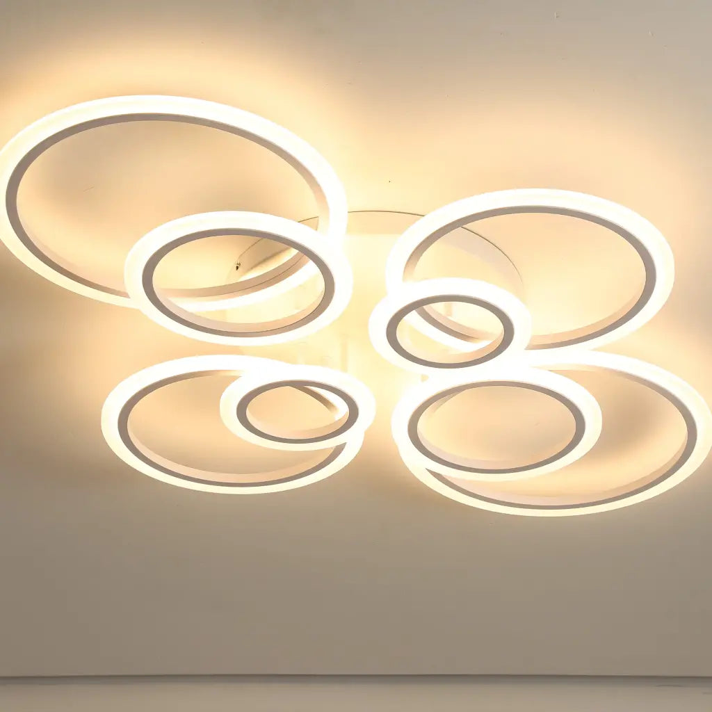 Lustra LED cu telecomanda BETTY 130W, 8 Cercuri, lumina Rece/Calda/Neutra, Dimabila, Alb