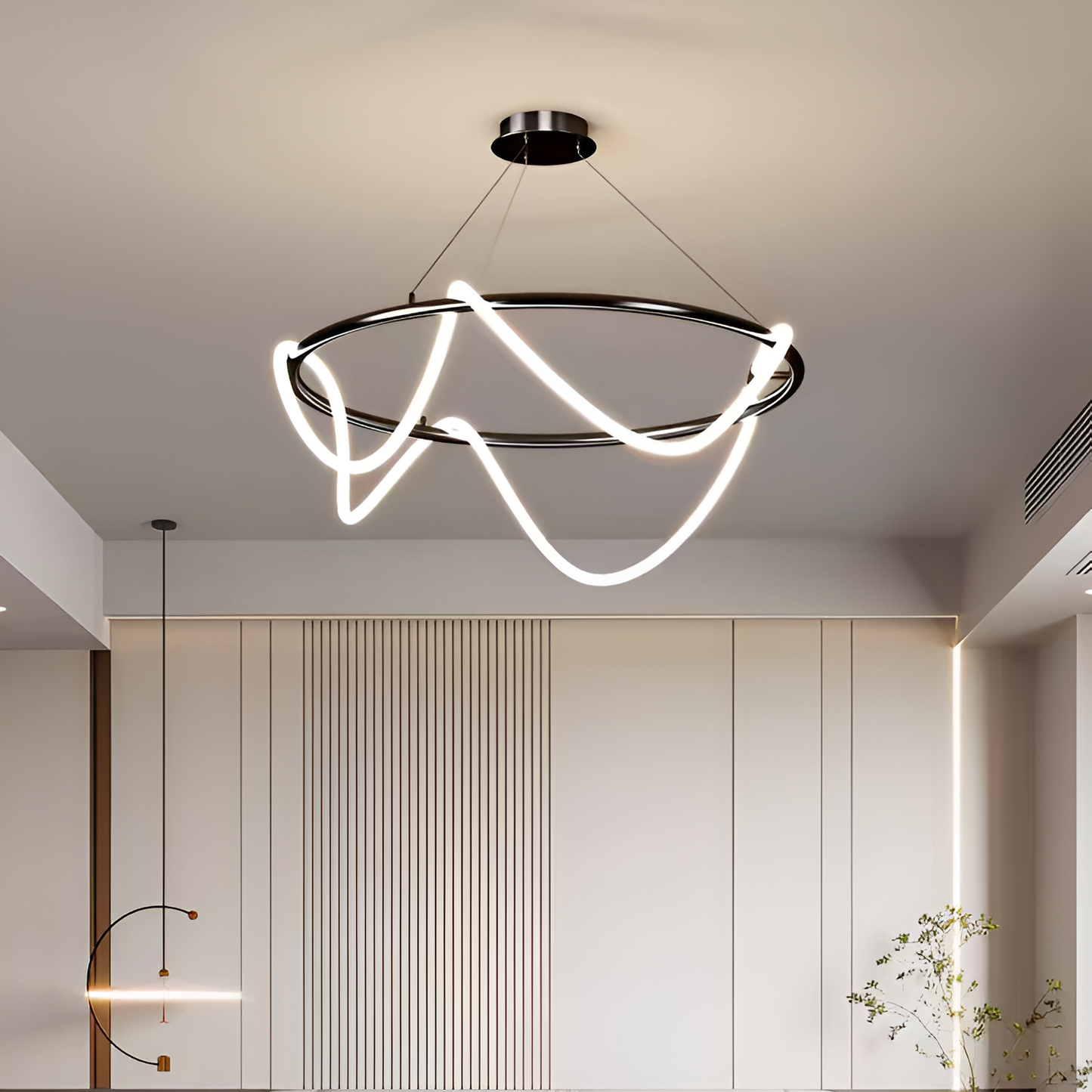 Lustra LED DIVINO Negru 91W cu Tub Silicon Flexibil, Diametru 60cm – Lumina Reglabila 3000K/4000K/6000K Lustre Moderne Default Title Alessandro Design