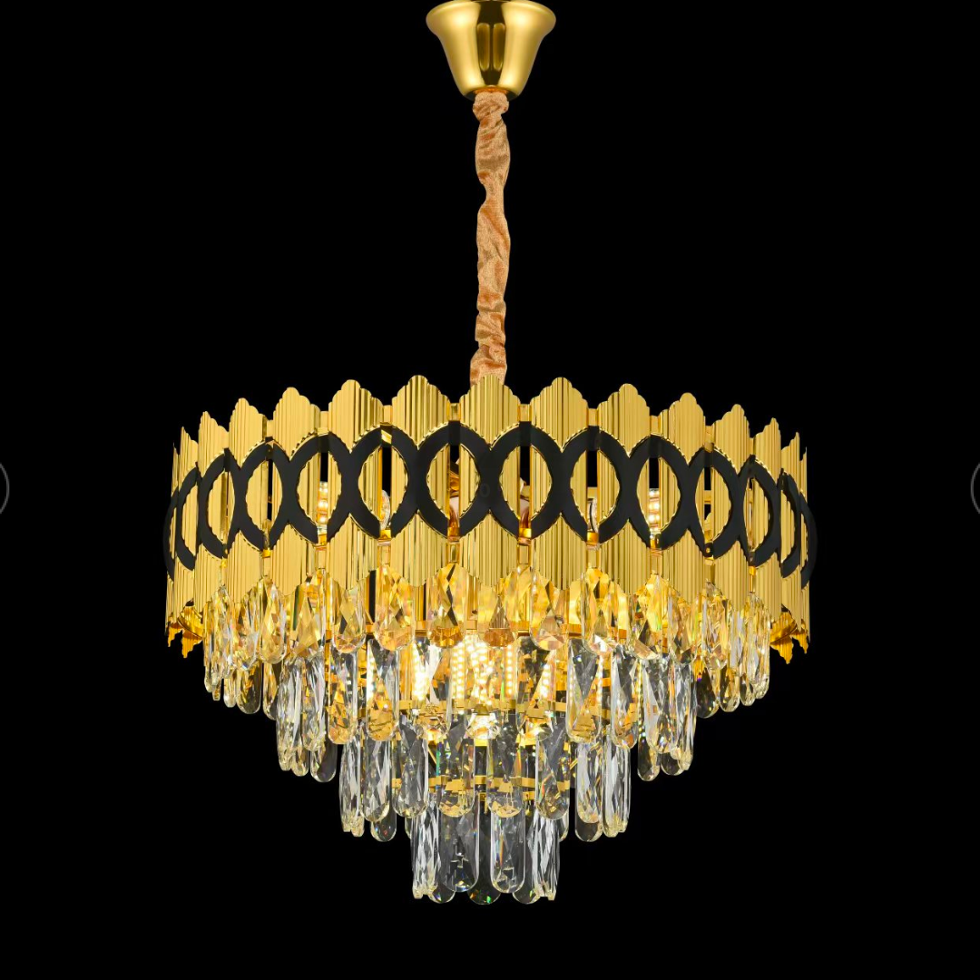 Candelabru Cristal PIERREFONDS Petito 3xE14, Diametru 30cm, Auriu Lucios, Inaltime Reglabila