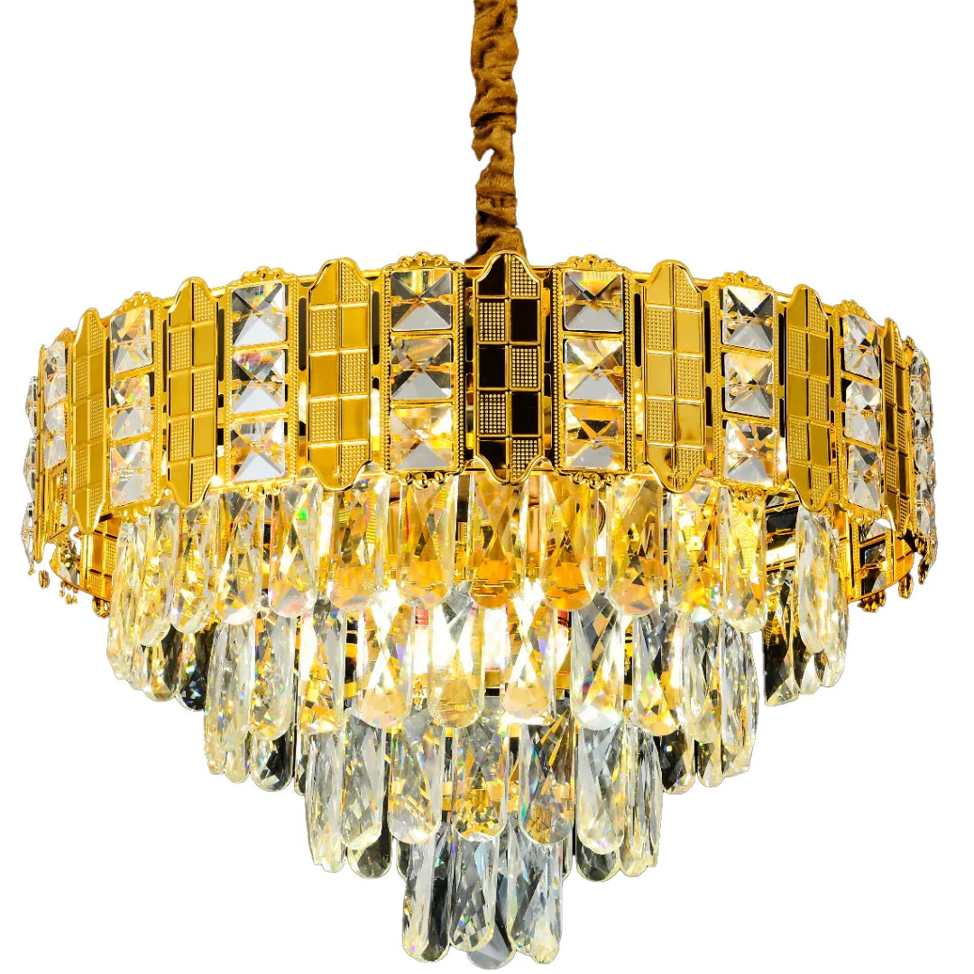 Candelabru Cristal CATHERINE Petito 3xE14, Diametru 30cm, Auriu Lucios, Inaltime Reglabila