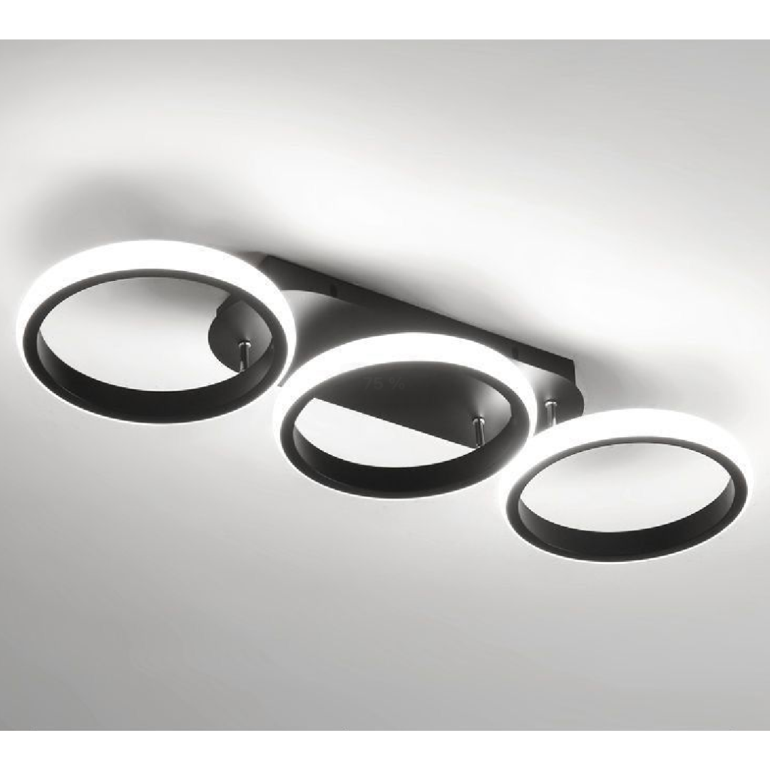Lustra LED ELIO 24W, 3 Cercuri, Liniara, lumina Rece/Calda/Neutra, Negru