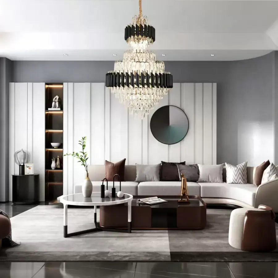 Candelabru Cristal VERSAILLES Grande Supremo 10xE14, Diametru 60cm x Inaltime 90cm, Auriu Lucios si Negru, Inaltime Reglabila