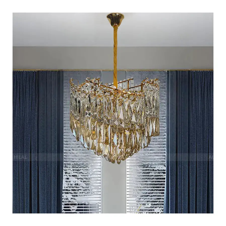 Candelabru Cristal TOPKAPI Eleganza 8x E14, Diametru 49cm, Auriu Lucios, Inaltime Reglabila