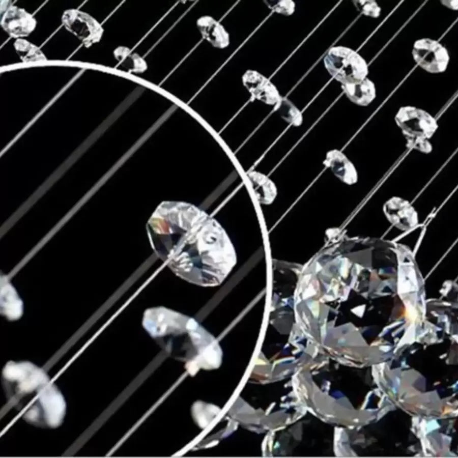 Candelabru Cristal LED 13 xGU10 Meili Crom, Diametru 80cm, Inaltime 240cm, Model Scara