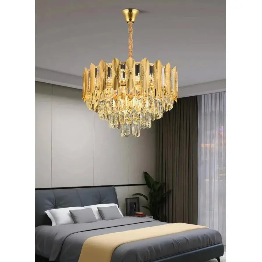 Candelabru Cristal BUCKINGHAM Petito 3xE14, Diametru 30cm, Auriu Lucios, Inaltime Reglabila