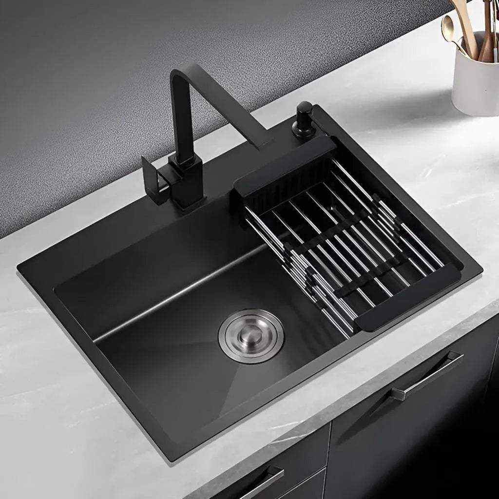 Chiuveta Bucatarie Inox 75x40x21 cm Negru Grafit Chiuvete Default Title Alessandro Design