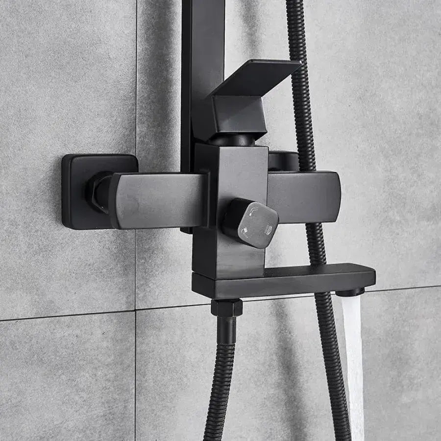 Coloana de dus, Inox, Para Patrata, Efect Ploaie, 3 Functii, Montare Pe Perete, Negru Satin, Accesorii Incluse, HS007