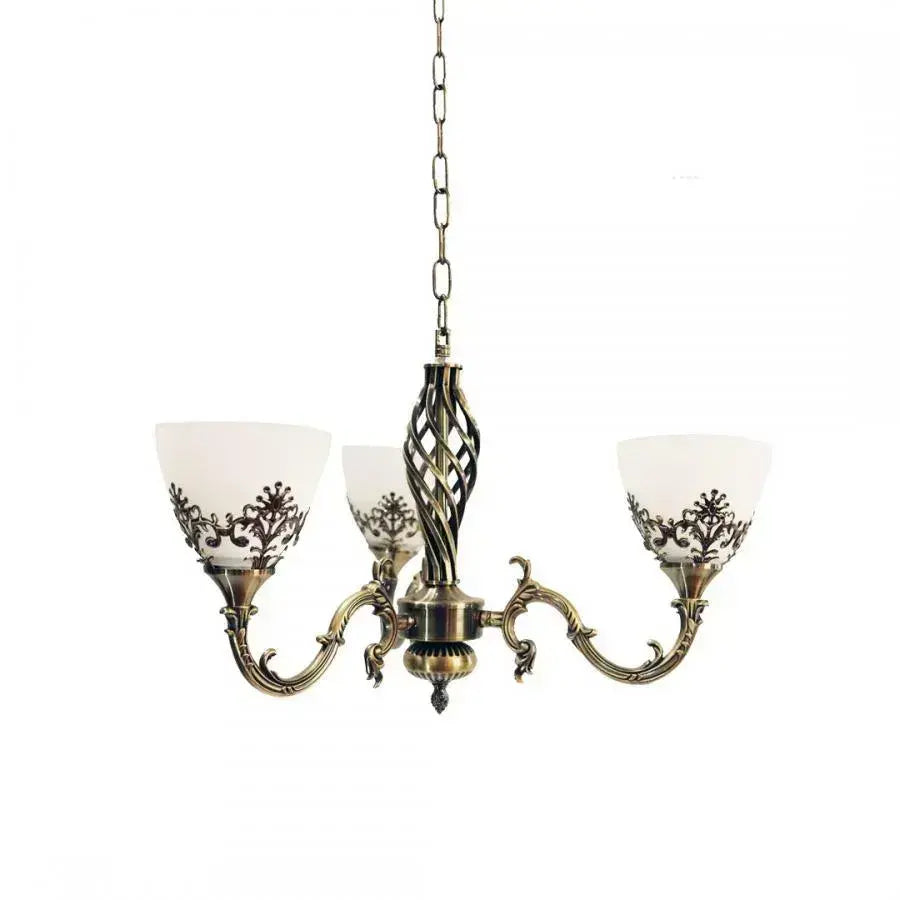 Lustra VINTAGE, tip Pendul cu brate, COTTAGE, Circulara, 3xE27, Sticla si Metal, Bronz