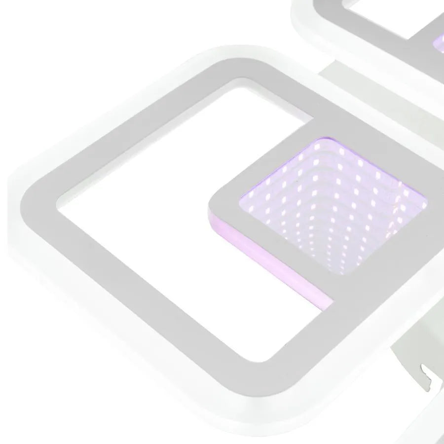 Lustra LED cu telecomanda CHAI 3D 104W, 4 Patrate, lumina Rece/Calda/Neutra, Dimabila, Alb