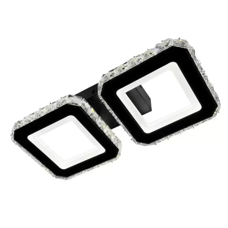 Lustra LED cu telecomanda si cristal QUADRIS 24W, 2 Patrate, lumina Rece/Calda/Neutra, Dimabila, Negru