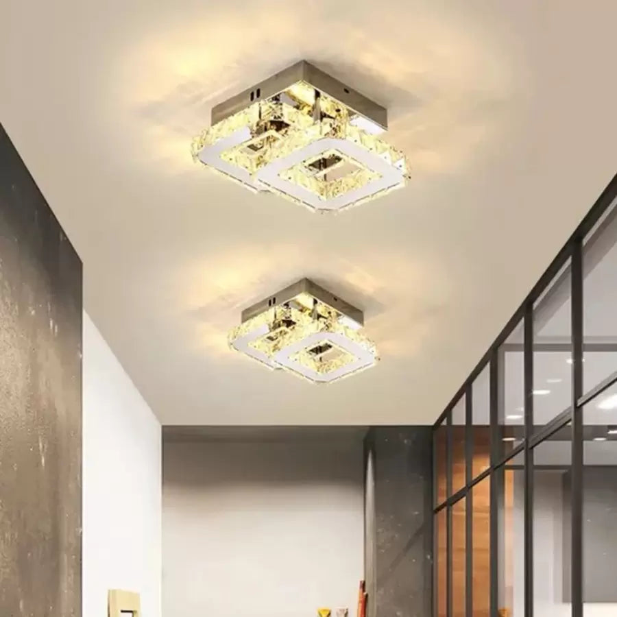 Lustra LED cu cristal JEREMIAH 34W, 2 Patrate, lumina Rece/Calda/Neutra, Dimabila, Crom Lucios