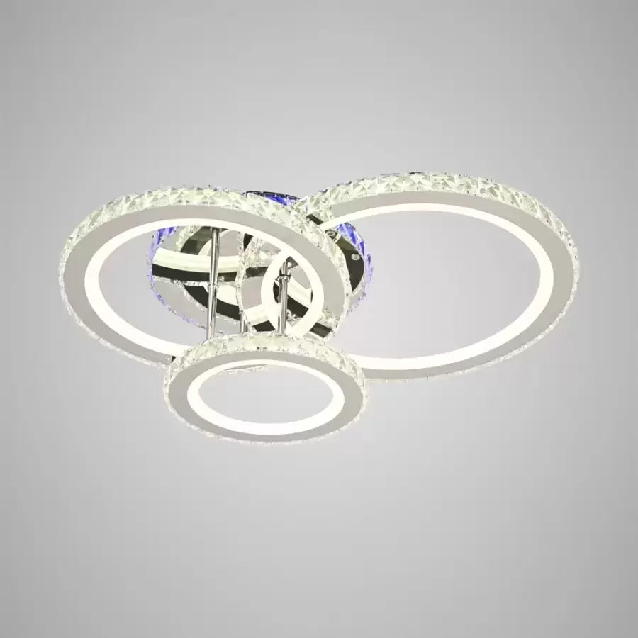 Lustra LED cu telecomanda si cristal NOVA ROTONDA RGB 103W, 3 Cercuri, lumina Rece/Calda/Neutra, Dimabila, Crom Lucios