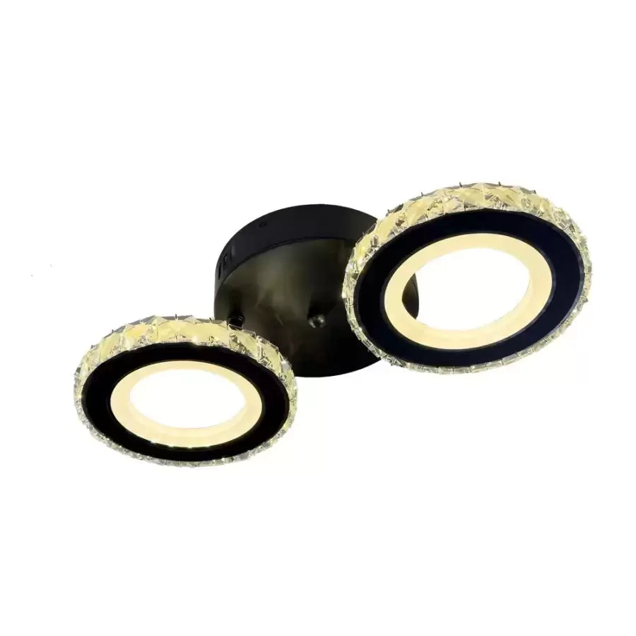 Lustra LED cu telecomanda si cristal NOVA ROTONDA 29W, 2 Cercuri, lumina Rece/Calda/Neutra, Dimabila, Negru