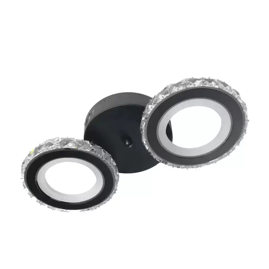 Lustra LED cu telecomanda si cristal NOVA ROTONDA 29W, 2 Cercuri, lumina Rece/Calda/Neutra, Dimabila, Negru