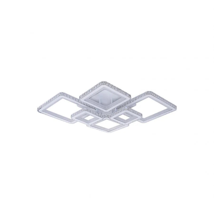 Lustra LED cu telecomanda si cristal QUADRIS RGB 240W, 6 Patrate, lumina Rece/Calda/Neutra, Dimabila, Alb