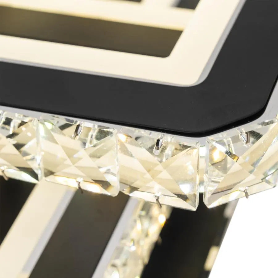 Lustra LED cu telecomanda si cristal LEILA 154W, 3 Patrate, lumina Rece/Calda/Neutra, Dimabila, Negru Crom Lucios