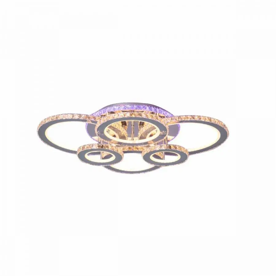 Lustra LED cu telecomanda si cristal NOVA ROTONDA RGB 152W, 6 Cercuri, lumina Rece/Calda/Neutra, Dimabila, Crom Lucios