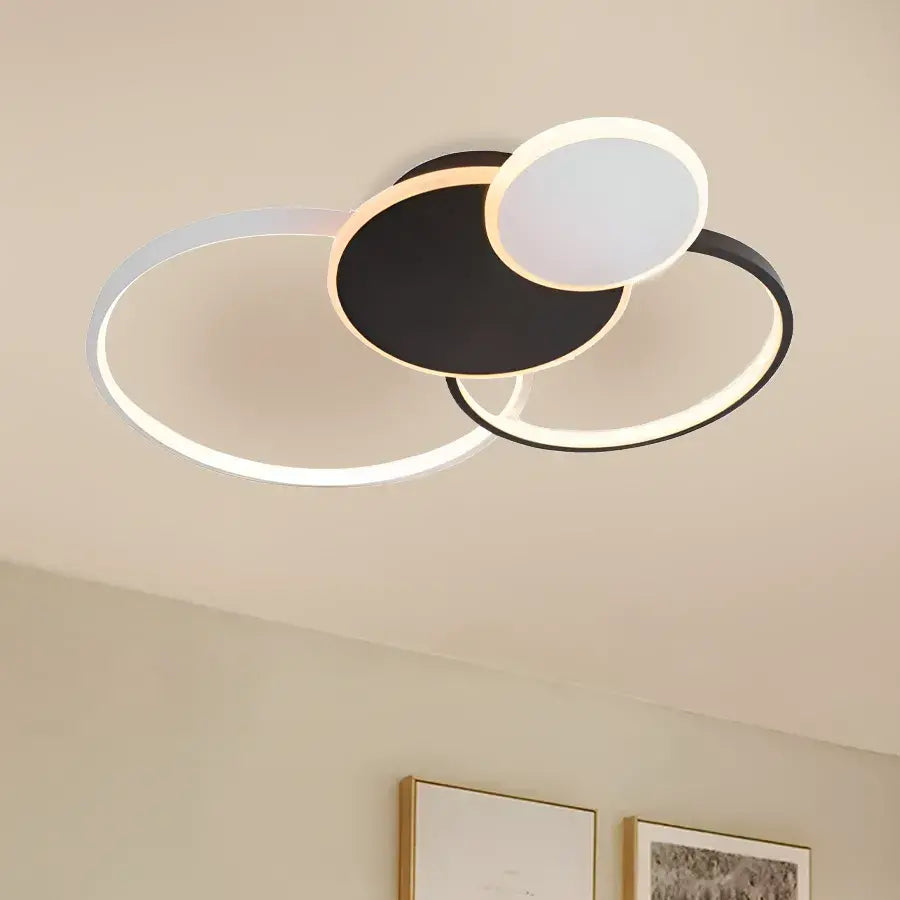 Lustra LED cu telecomanda KILLIAN 82W, 4 Cercuri, lumina Rece/Calda/Neutra, Dimabila, Negru Alb