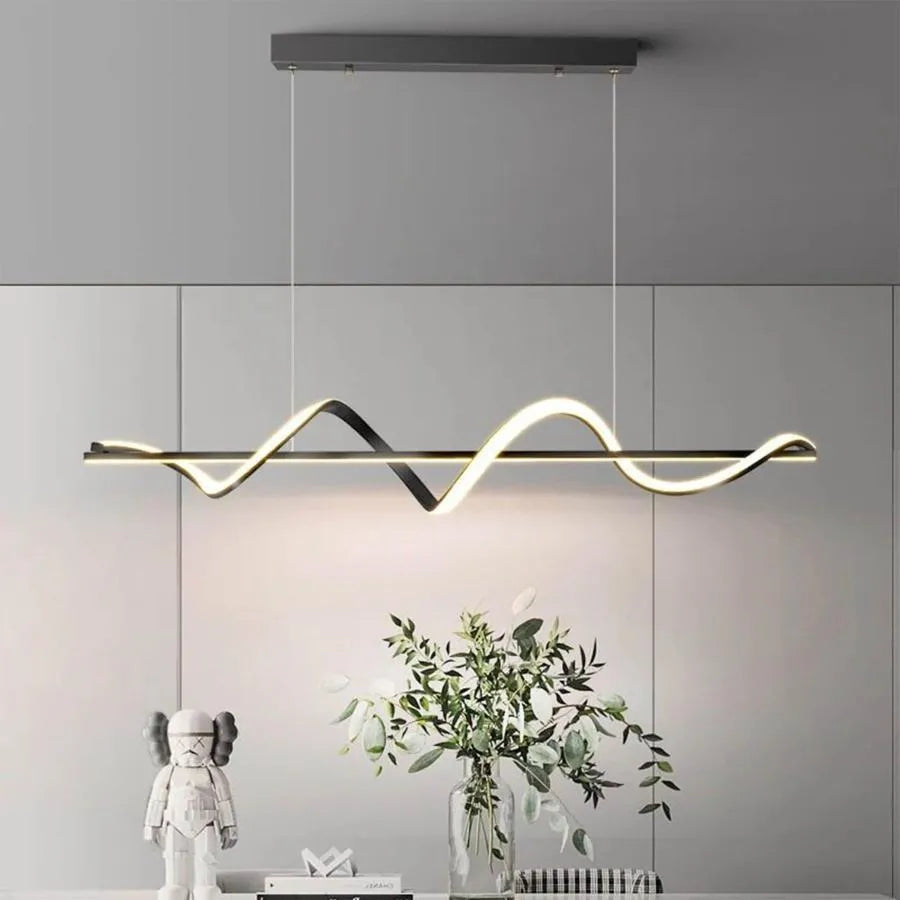 Lustra LED suspendata cu telecomanda AMINIA 80W, Liniara, lumina Rece/Calda/Neutra, Dimabila, Negru, Inaltime Reglabila