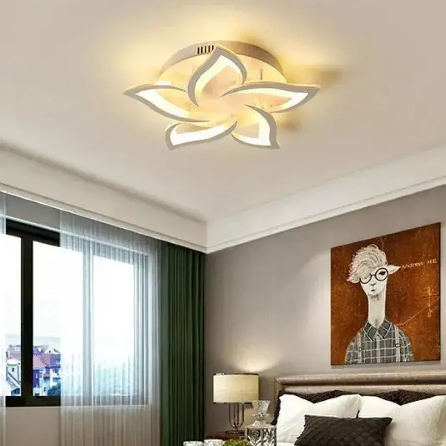 Lustra LED cu telecomanda LOTUS 74W, 5 Petale, lumina Rece/Calda/Neutra, Dimabila, Alb