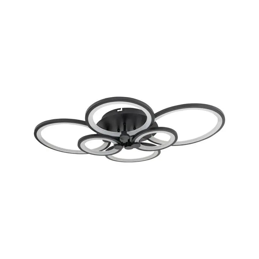 Lustra LED cu telecomanda ALANI 152W, 6 Cercuri, lumina Rece/Calda/Neutra, Dimabila, Negru
