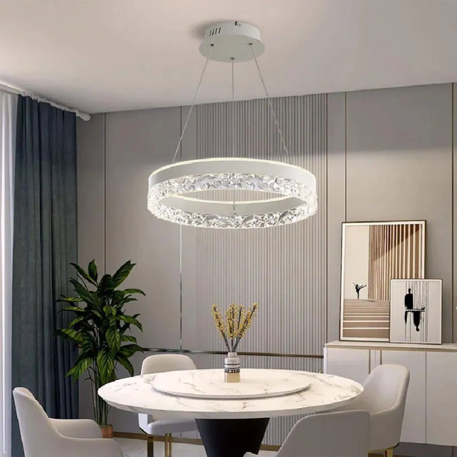 Lustra LED suspendata cu telecomanda BRINDA 124W, lumina Rece/Calda/Neutra, Dimabila, Alb, Inaltime Reglabila