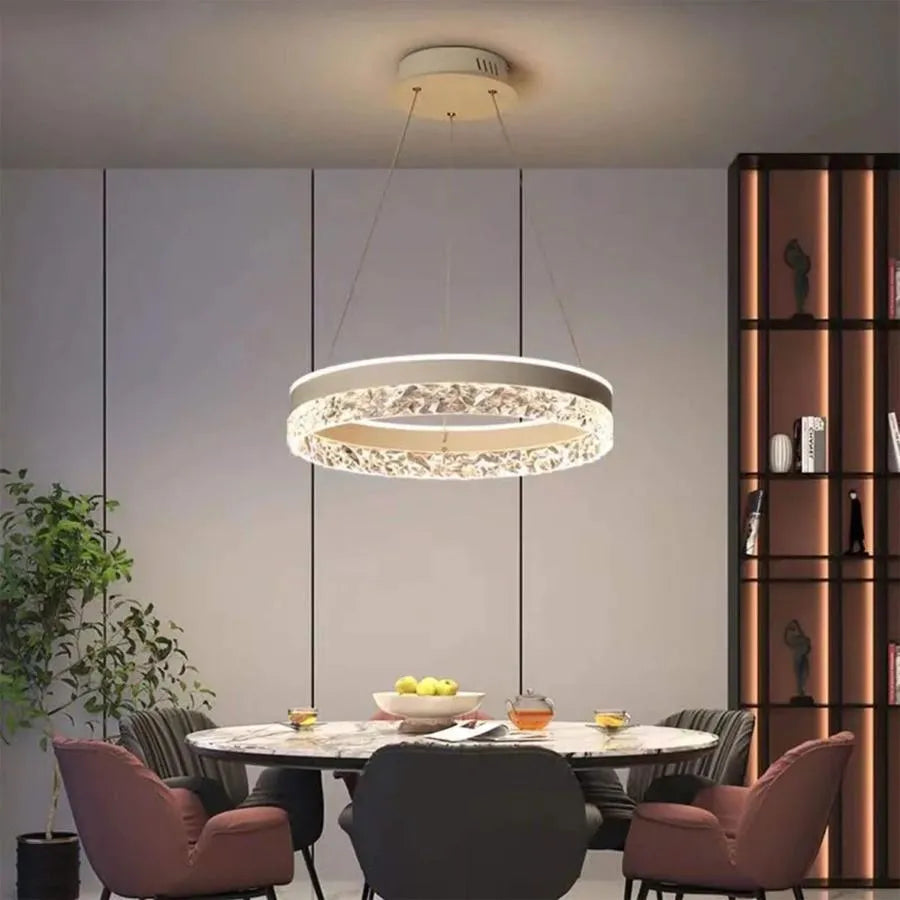 Lustra LED suspendata cu telecomanda BRINDA 124W, lumina Rece/Calda/Neutra, Dimabila, Alb, Inaltime Reglabila