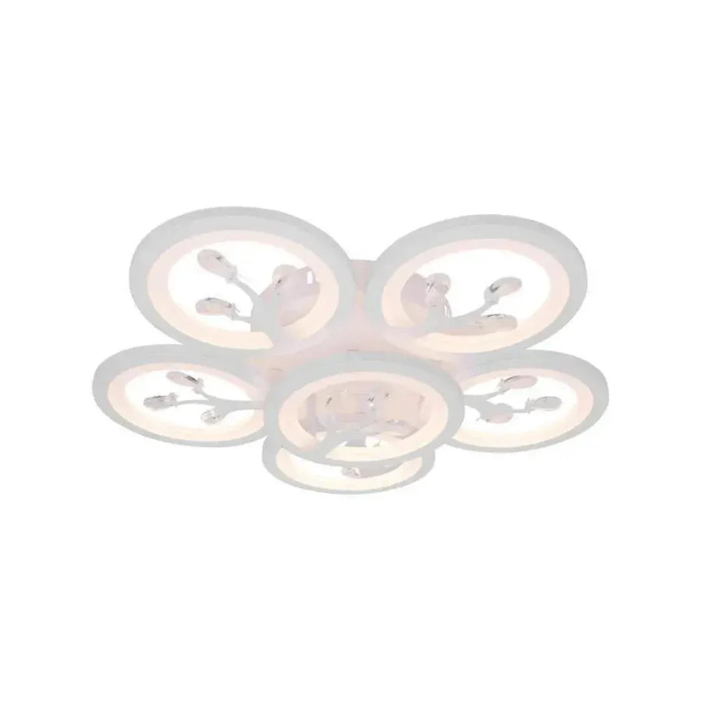 Lustra LED cu telecomanda si cristal DAISY 72W, 6 Elemente, lumina Rece/Calda/Neutra, Dimabila, Alb