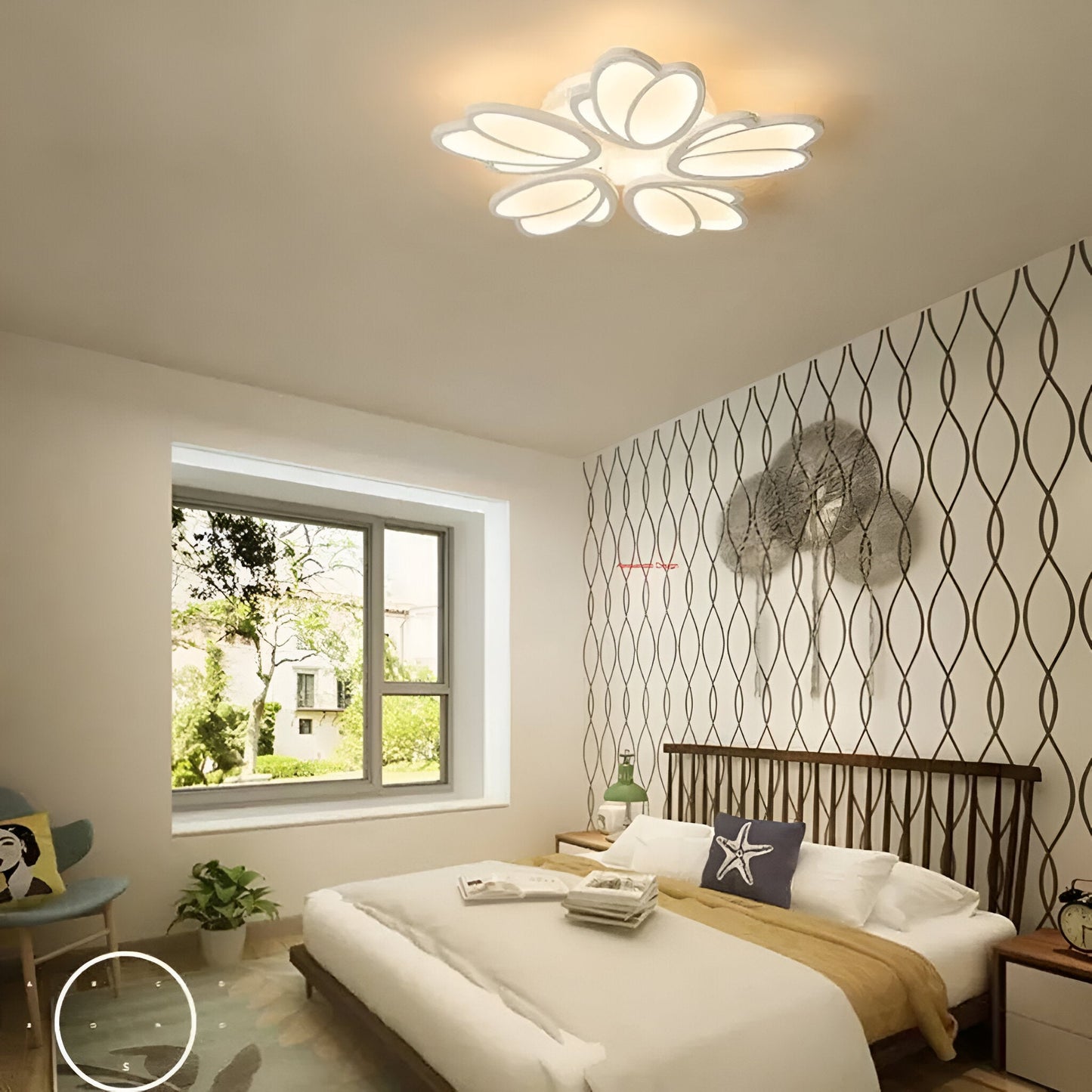 Lustra LED cu telecomanda TULIP 73W, 5 Petale, lumina Rece/Calda/Neutra, Dimabila, Alb